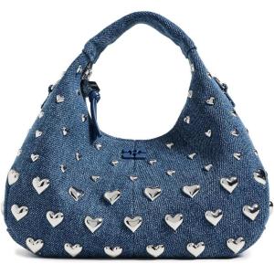 GANNI Women’s Heart Stud Denim Mini Hobo Bag(Navy Peony)
