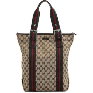 Women’s Pre-Loved Gucci Web Buckle Vertical Tote, GG Canvas(Brown)