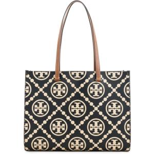 Tory Burch Women’s T Monogram Contrast Embossed Tote(Black/White)
