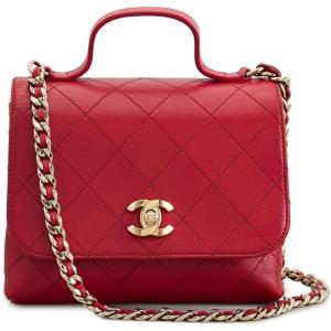 WHAT GOES AROUND COMES AROUND Women’s Pre-Loved Chanel Red Calfskin Double Pocket Top Handle Bag(Red)