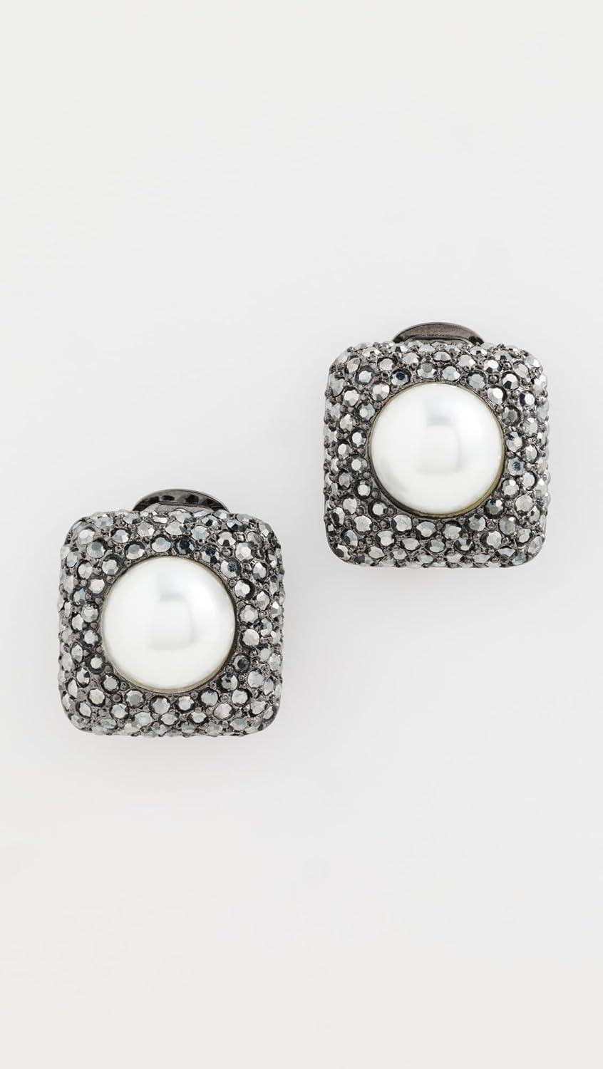 imageKenneth Jay Lane Womens Pearl Ball Center Square Clip EarringsGunmetalWhite Pearl
