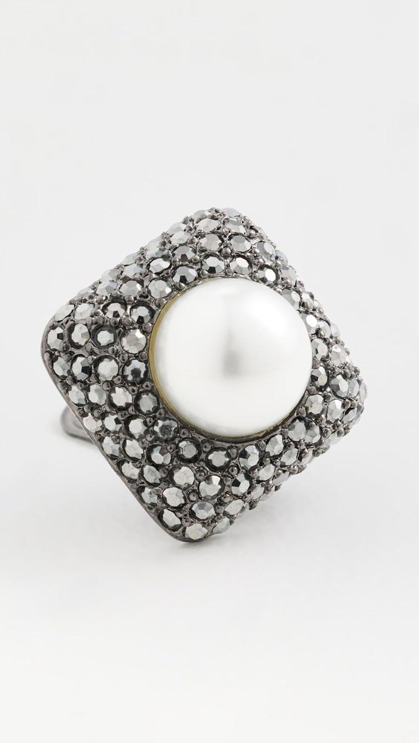 imageKenneth Jay Lane Womens Pearl Ball Center Square Clip EarringsGunmetalWhite Pearl