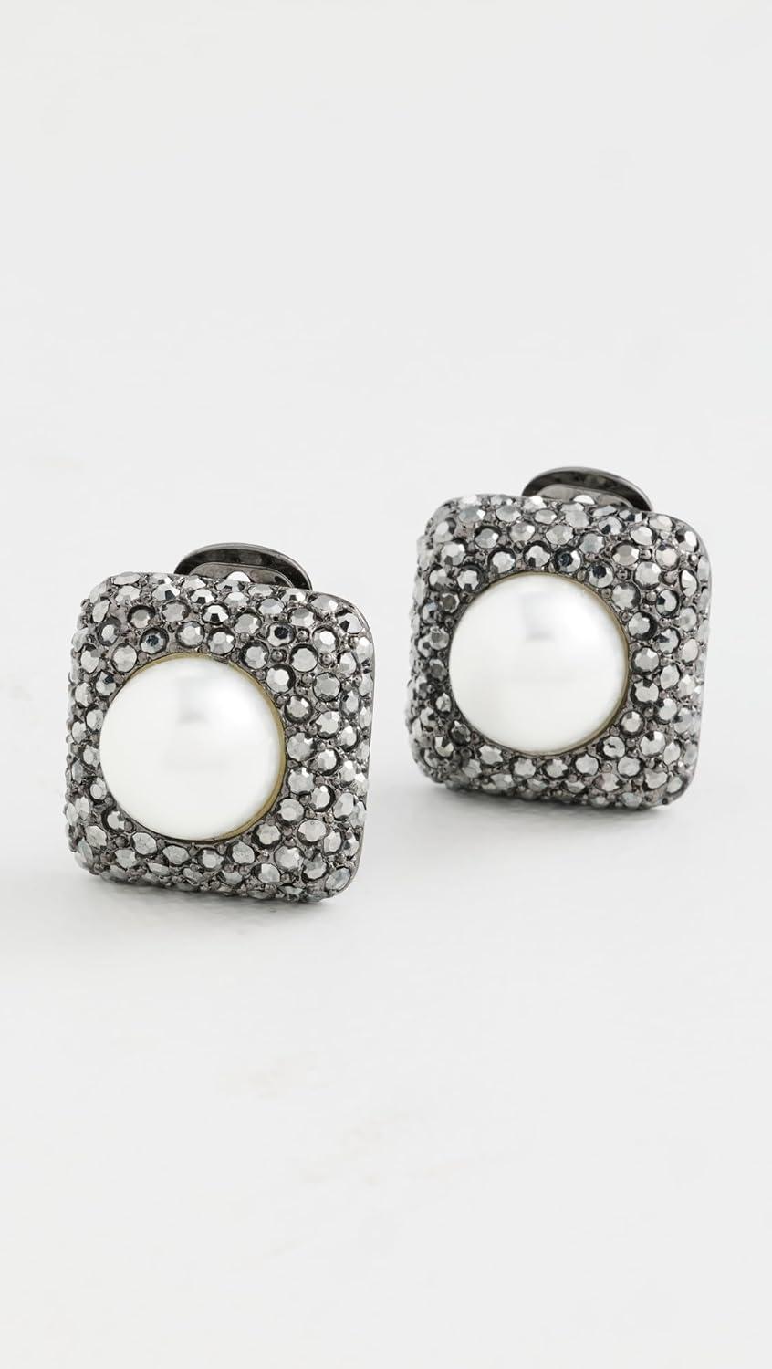 imageKenneth Jay Lane Womens Pearl Ball Center Square Clip EarringsGunmetalWhite Pearl