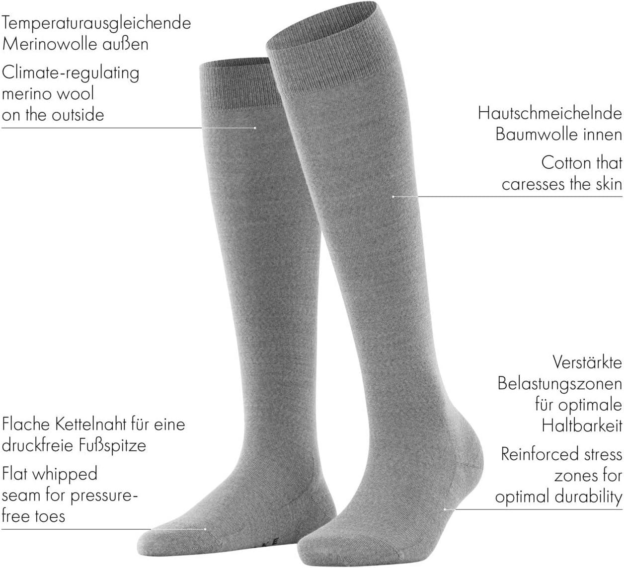 imageFALKE Womens Softmerino KneeHigh Socks Merino Wool Cotton 1 PairPink Roan Rouge 8936