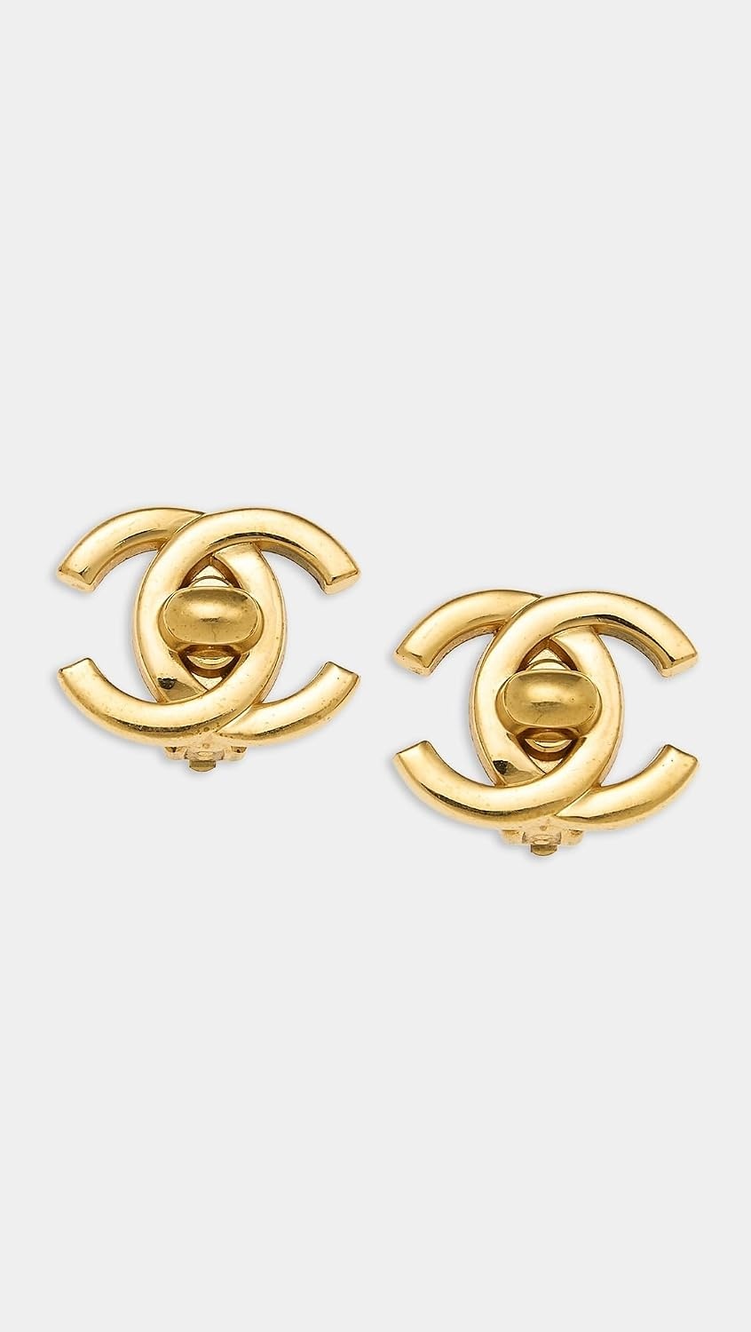 image:imageWhat Goes Around Comes Around Womens PreLoved Chanel Gold Turn Lock Medium EarringsGold