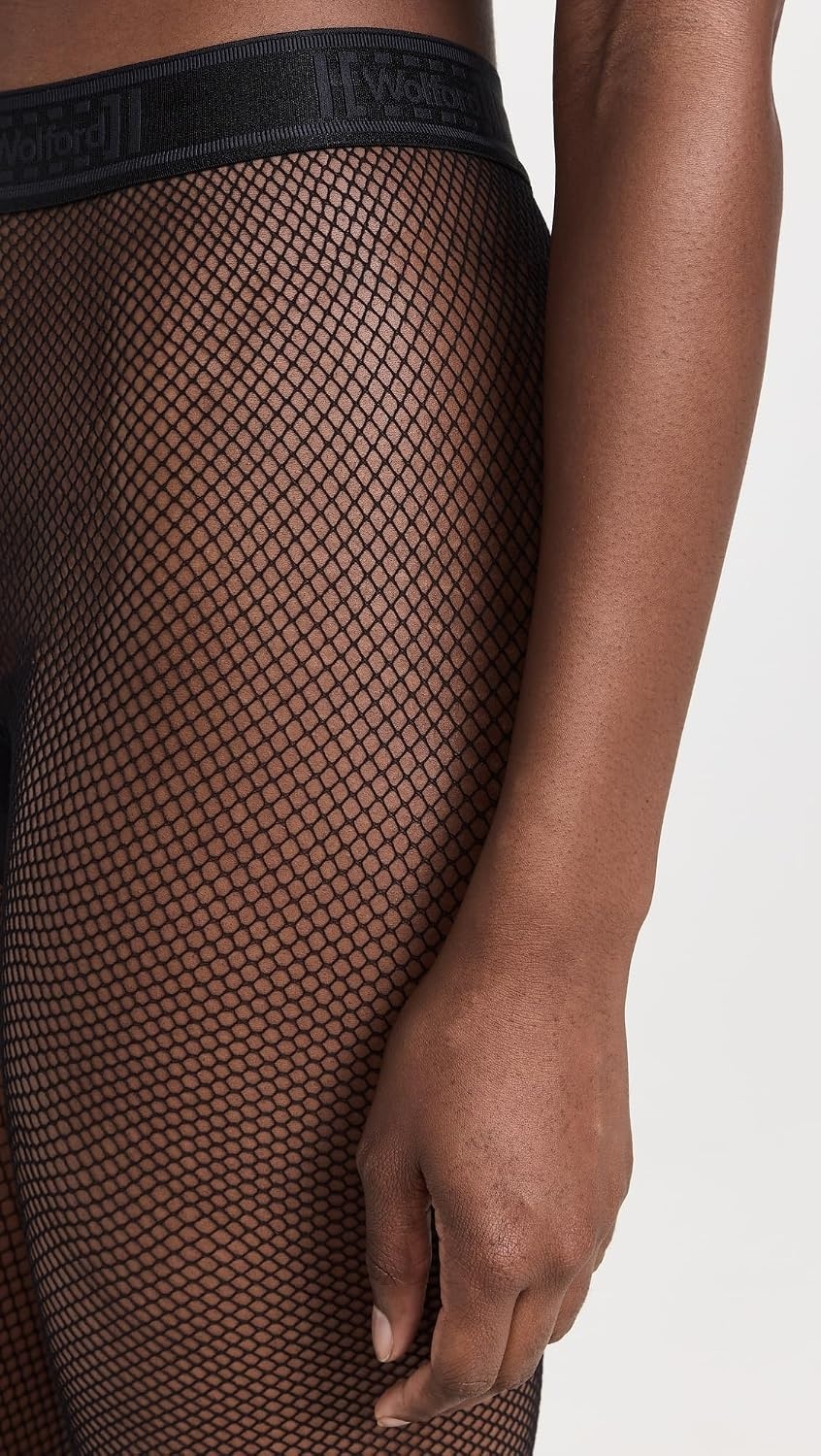 image:imageWolford Twenties Econyl Fishnet Tights for Women Sustainable Small Net Pantyhose with Matte Finish and Logo WaistbandBlack
