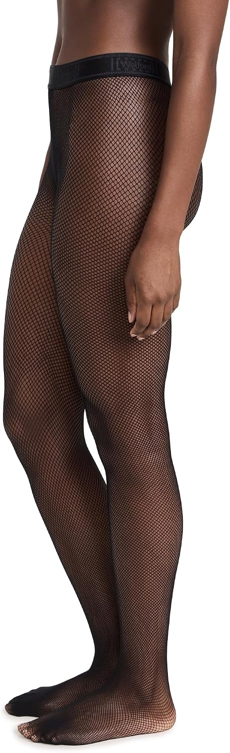 image:imageWolford Twenties Econyl Fishnet Tights for Women Sustainable Small Net Pantyhose with Matte Finish and Logo WaistbandBlack