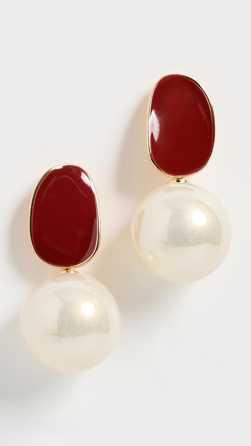 image:imageBy Adina Eden Womens Colored Enamel Pearl Drop Stud EarringsRed