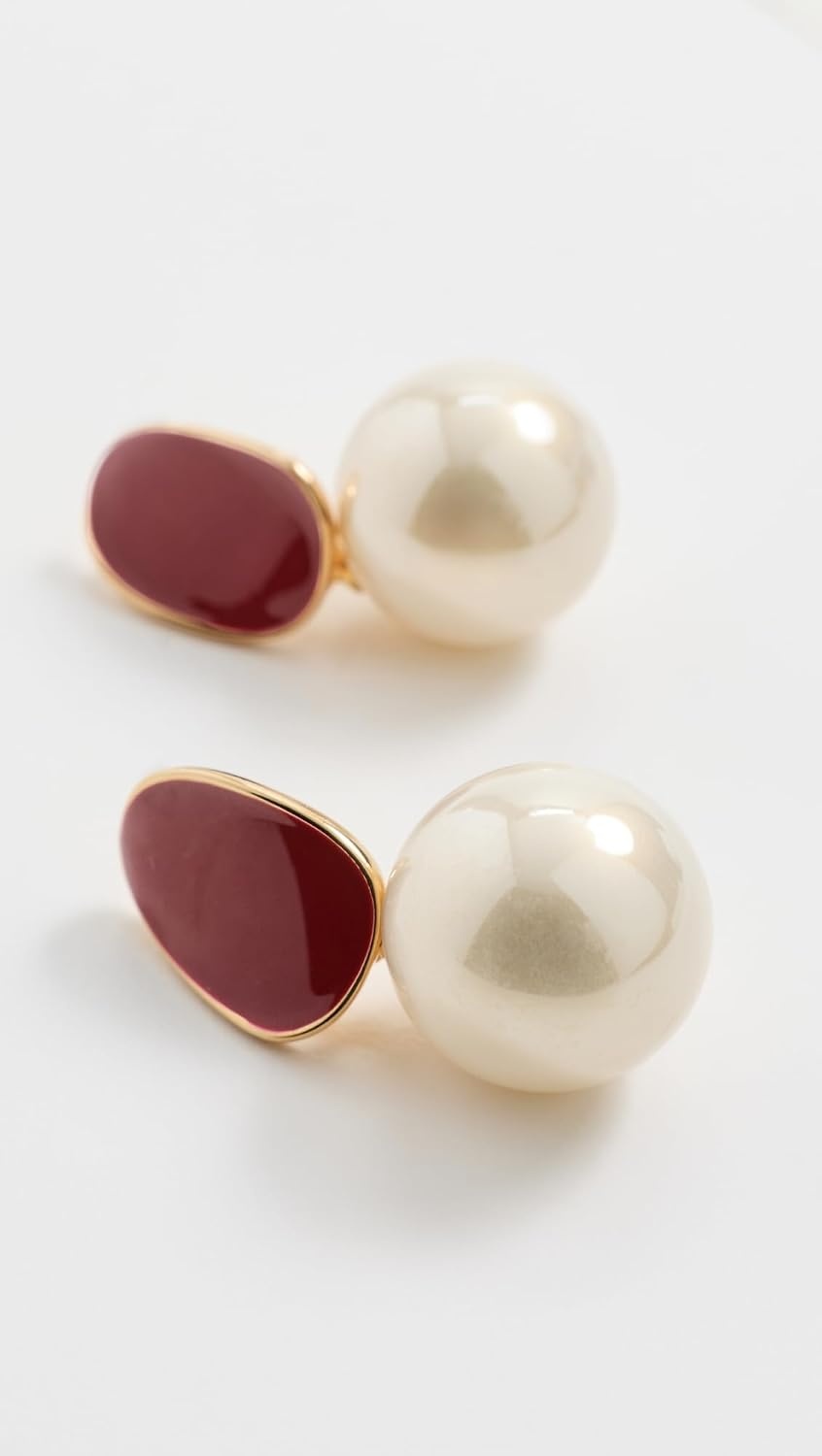 image:imageBy Adina Eden Womens Colored Enamel Pearl Drop Stud EarringsRed