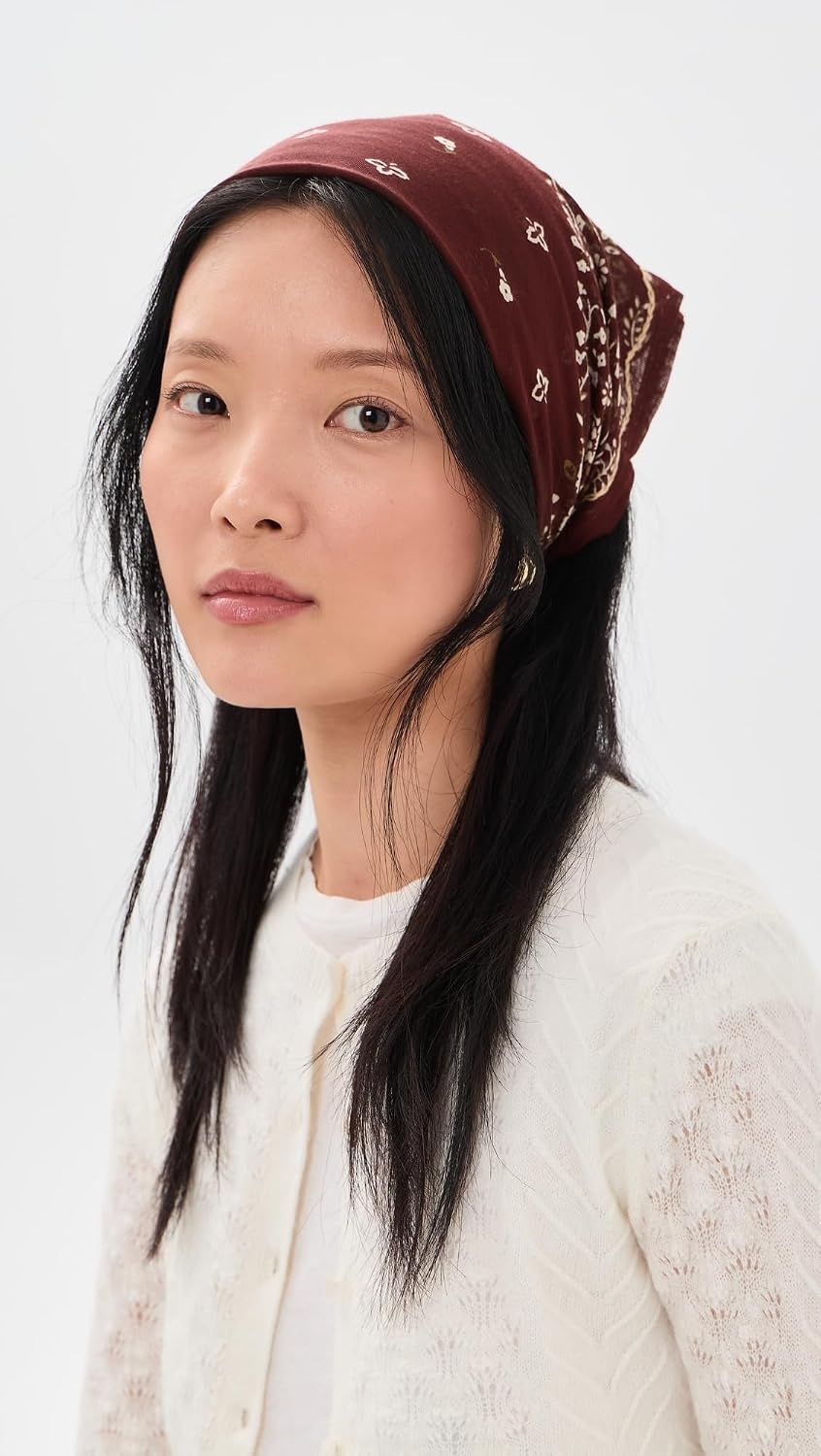 image:imageChan Luu Womens Embroidered Floral BandanaCabernet