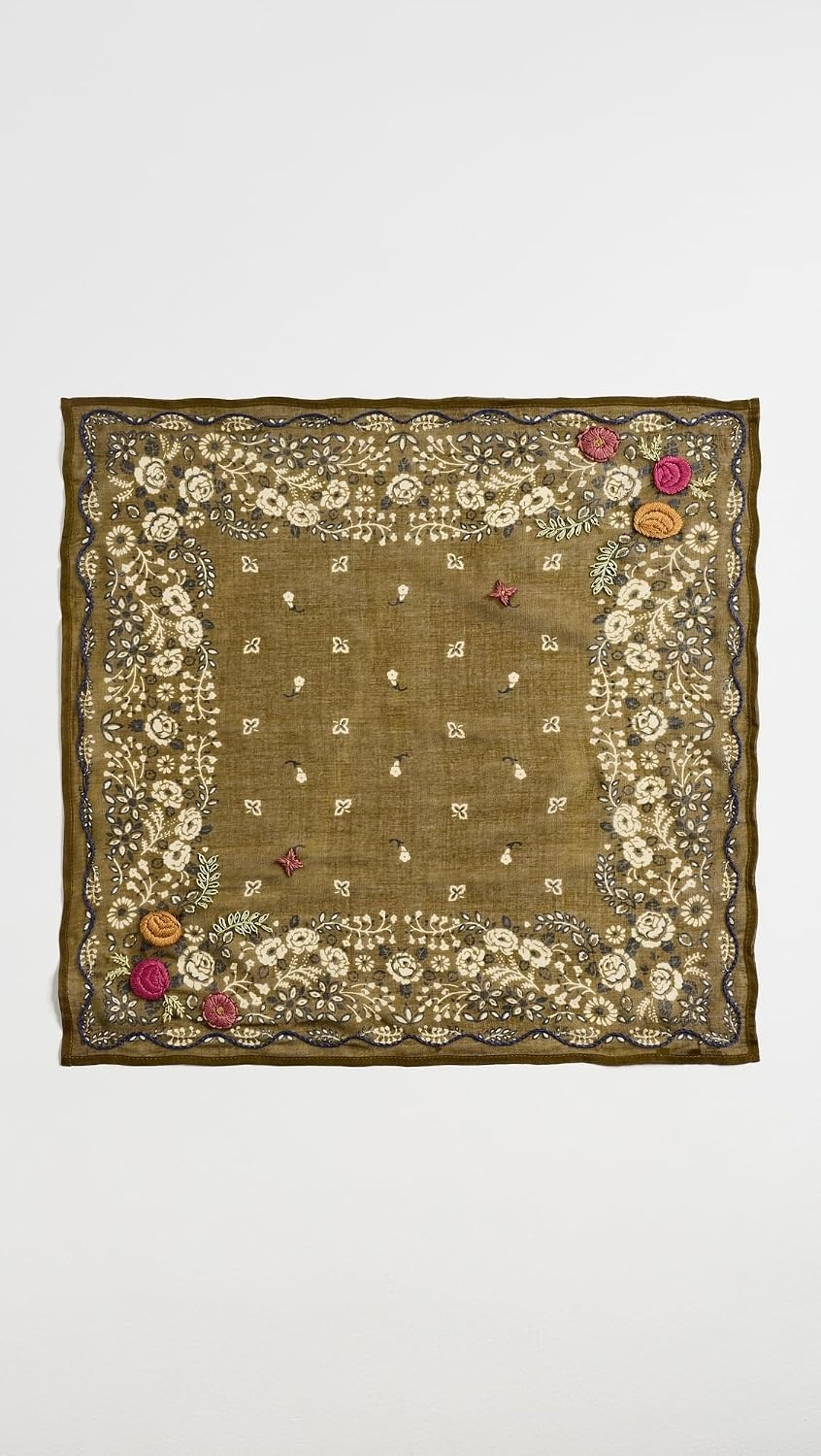 image:imageChan Luu Womens Embroidered Floral BandanaOlive
