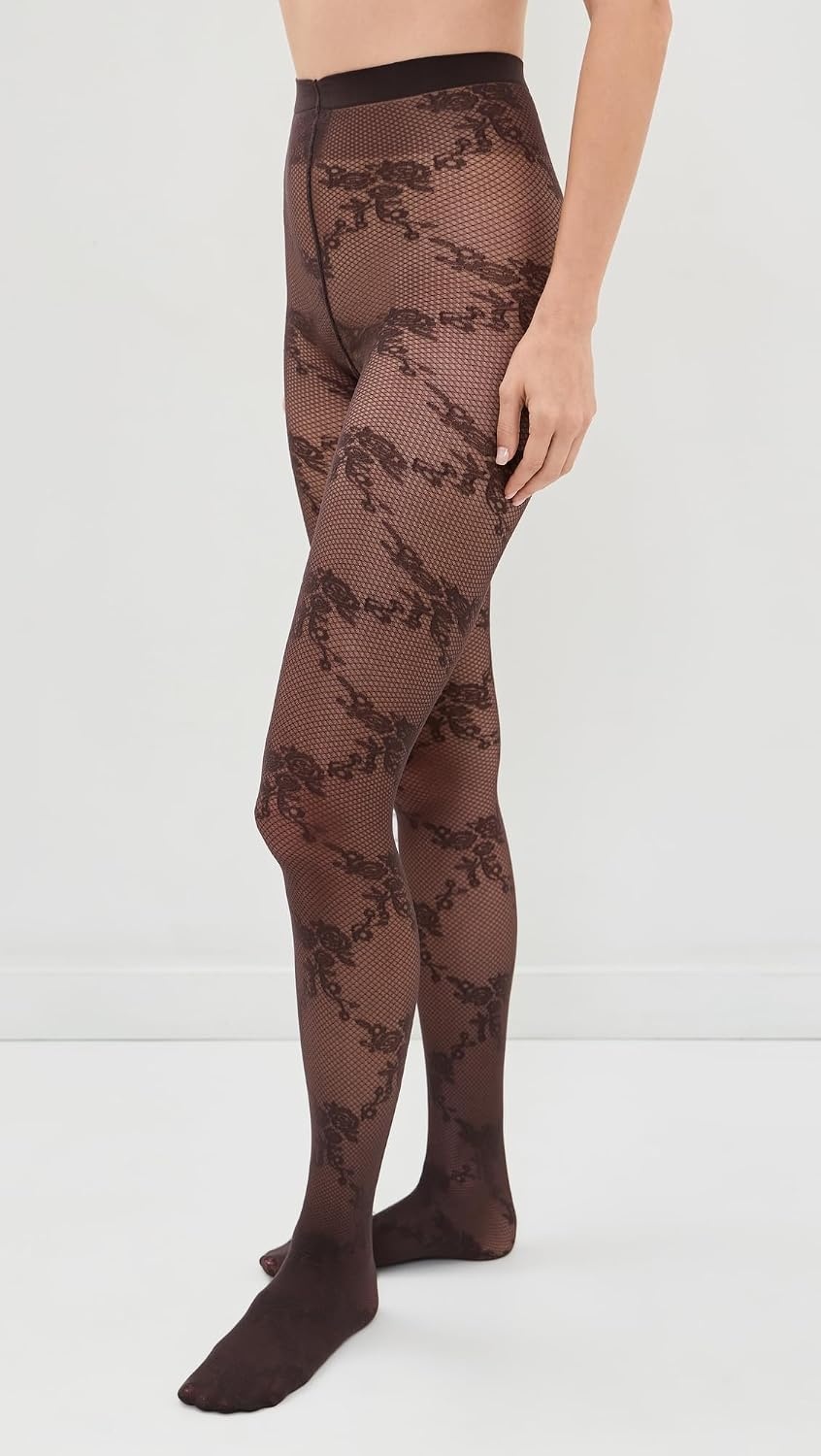 image:imageWolford Womens Floral Lace TightsDark Wood