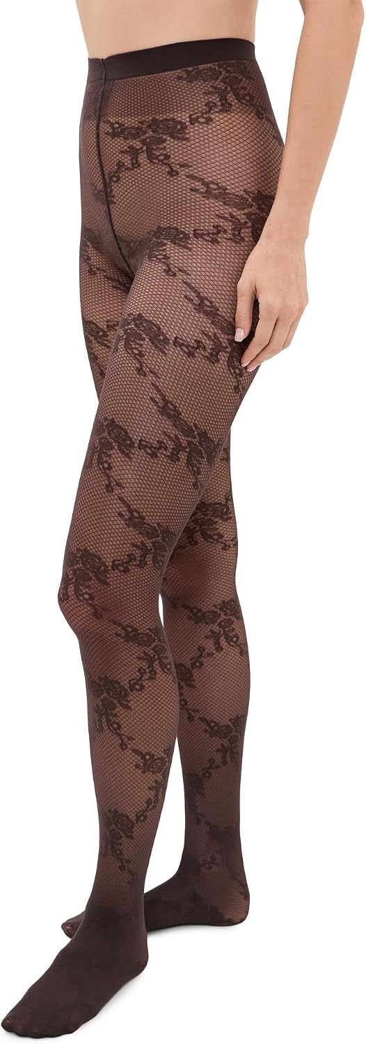image:imageWolford Womens Floral Lace TightsDark Wood
