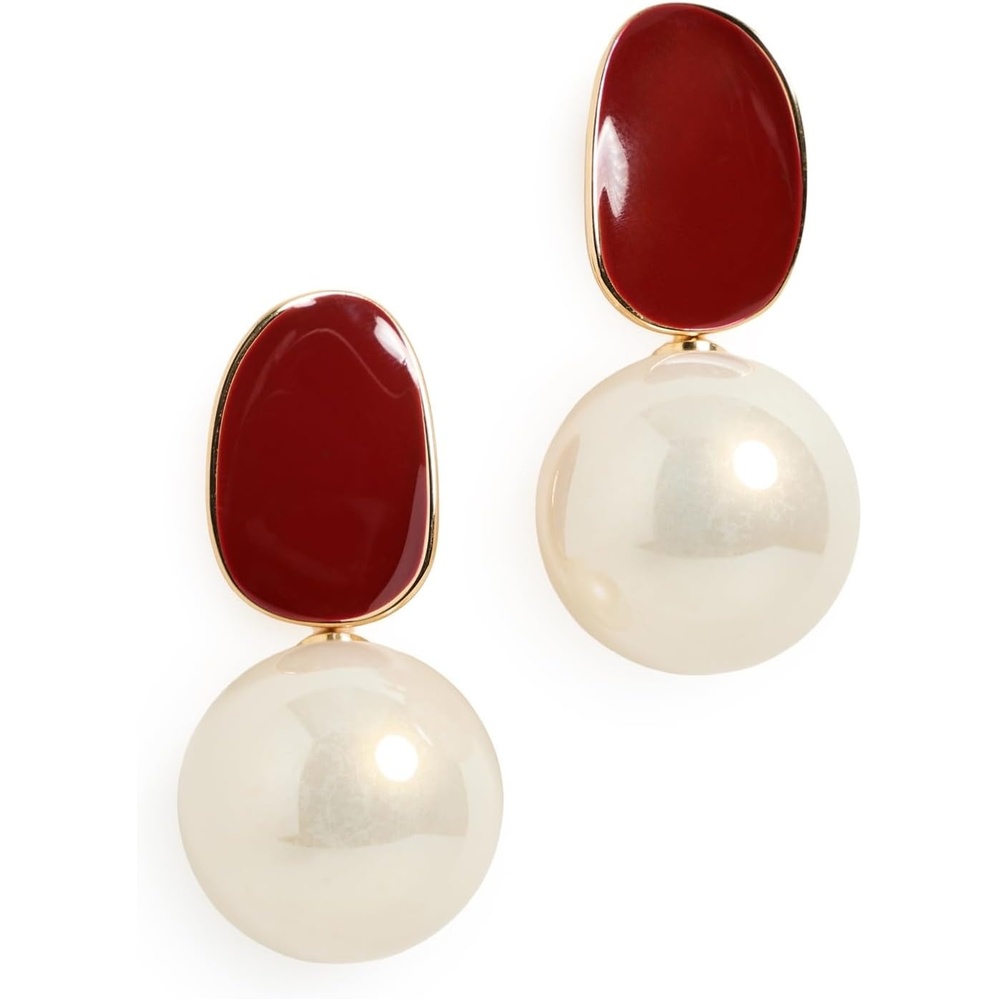 image:imageBy Adina Eden Womens Colored Enamel Pearl Drop Stud EarringsRed
