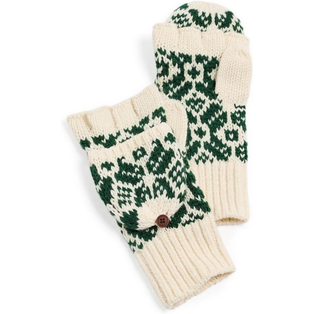 image:imageFaherty Womens Diamond Fair Isle Pop Top MittensPine Green