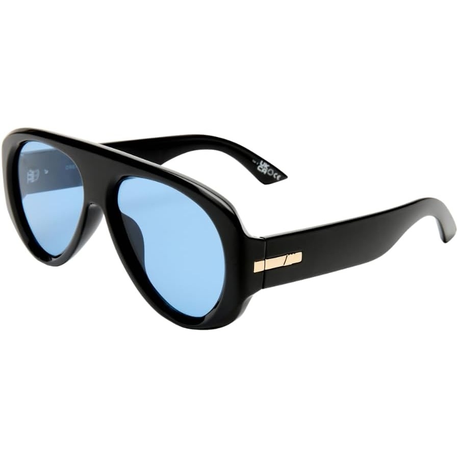 image:imageLe Specs Dream Boat Oversized Aviator Sunglasses for Women and MenBlack FrameNavy Lens
