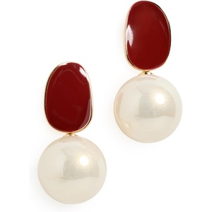 By Adina Eden Women’s Colored Enamel Pearl Drop Stud Earrings(Red)