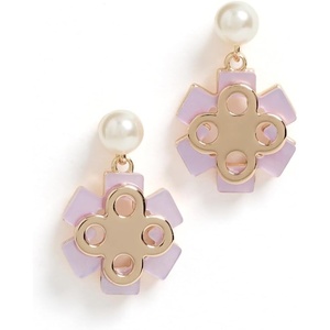 Tory Burch Women’s Forget Me Not Pearl Drop Earrings(Tory Gold/Pink/Crystal)