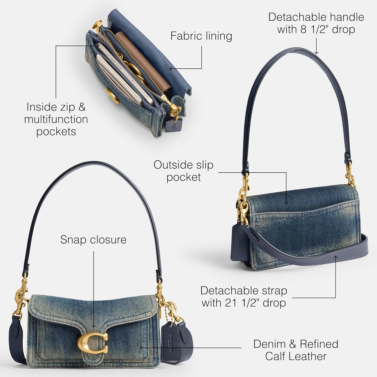 image:imageCOACH Tabby Shoulder Bag 20Loved Denim Dark Indigo