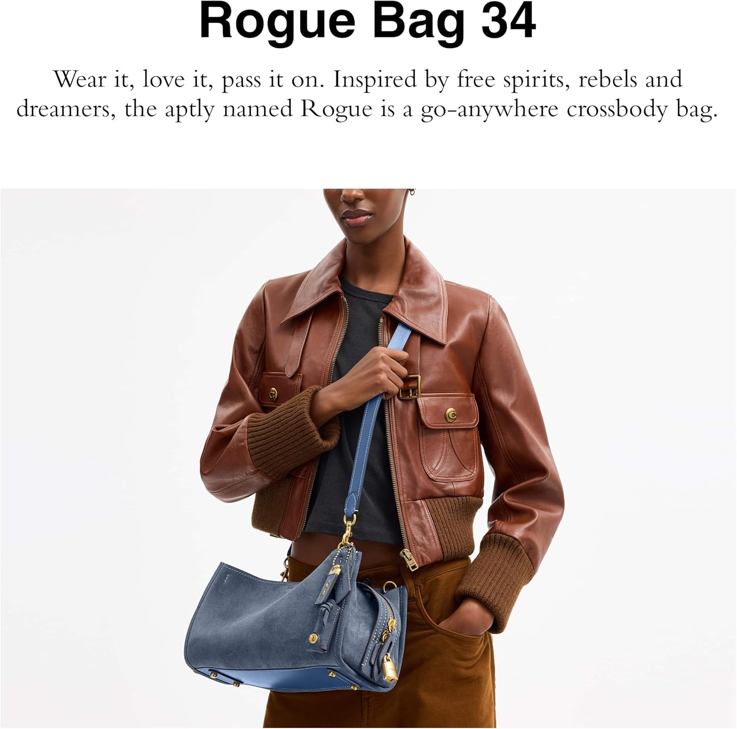 image:imageCoach Womens Soft Grain Leather East West Rogue Bag 34Light Denim Suede