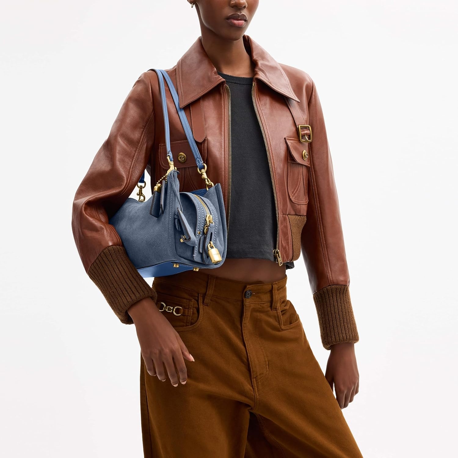 image:imageCoach Womens Soft Grain Leather East West Rogue Bag 34Light Denim Suede
