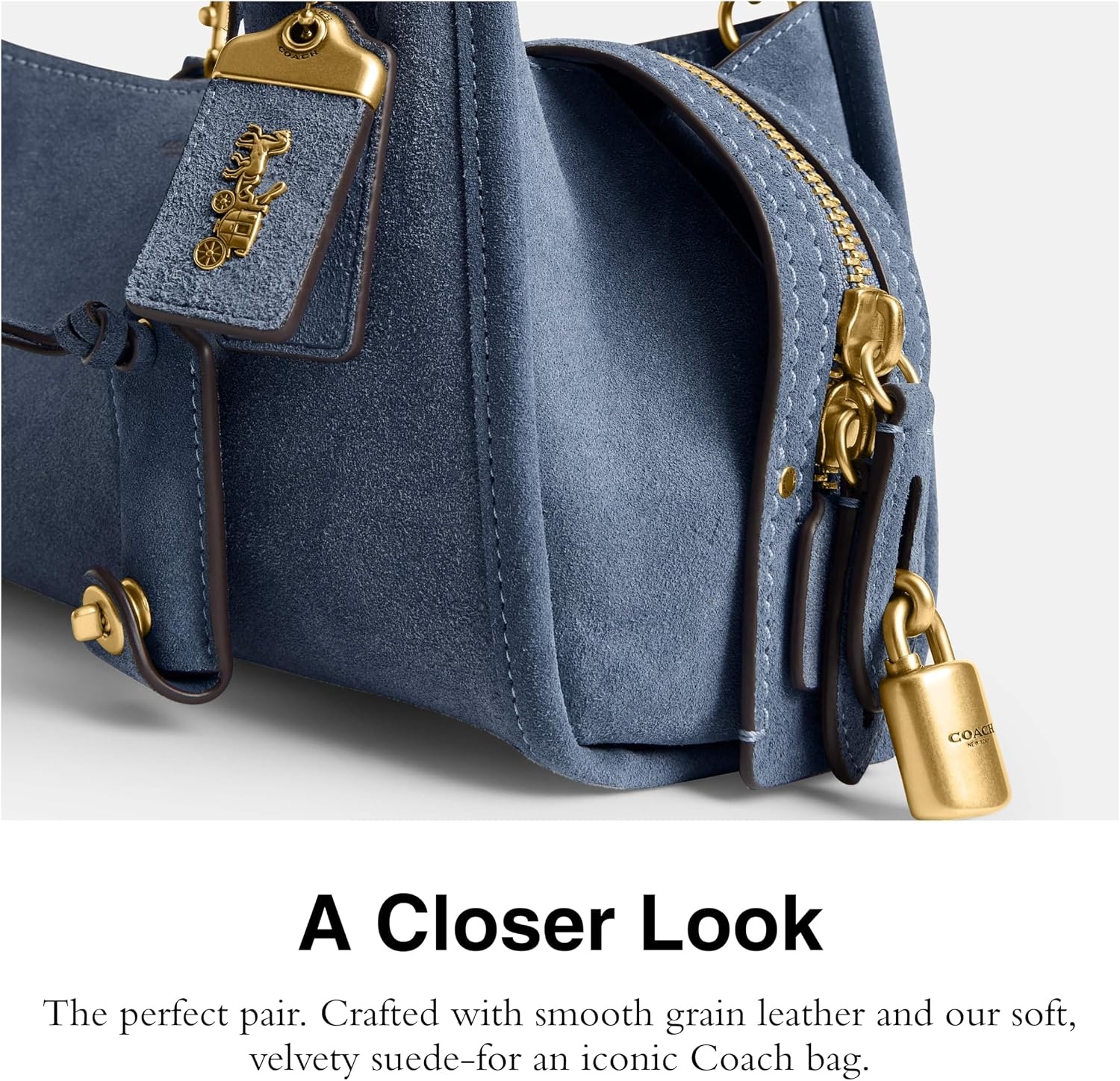 image:imageCoach Womens Soft Grain Leather East West Rogue Bag 34Light Denim Suede