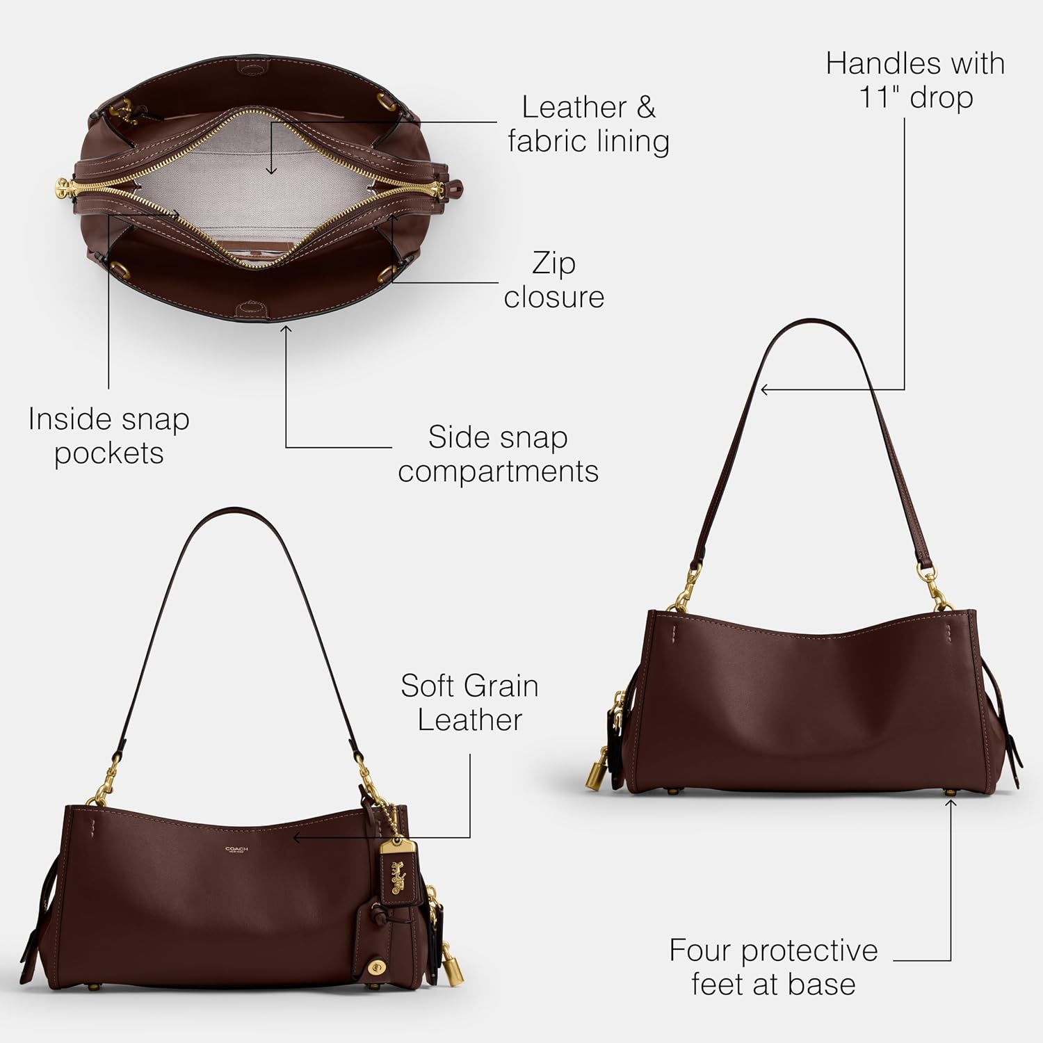 image:imageCoach Womens Soft Grain Leather East West Rogue Bag 34Maple