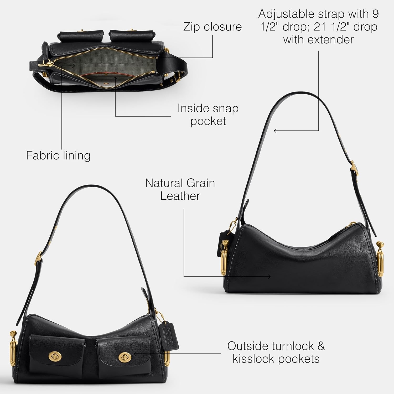 image:imageCoach Womens The Originals Natural Grain Leather Turnlock Haversack Bag 27BrassBlack
