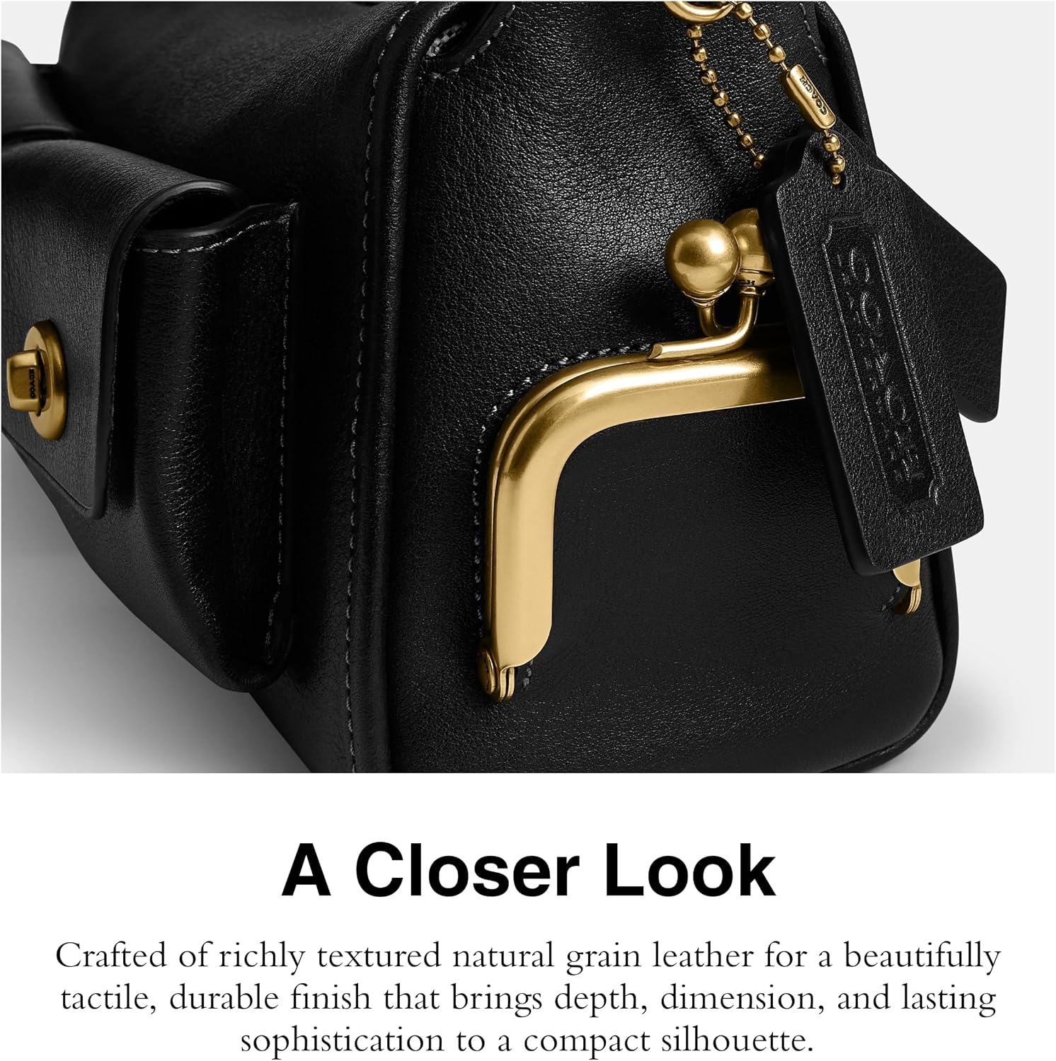image:imageCoach Womens The Originals Natural Grain Leather Turnlock Haversack Bag 27BrassBlack