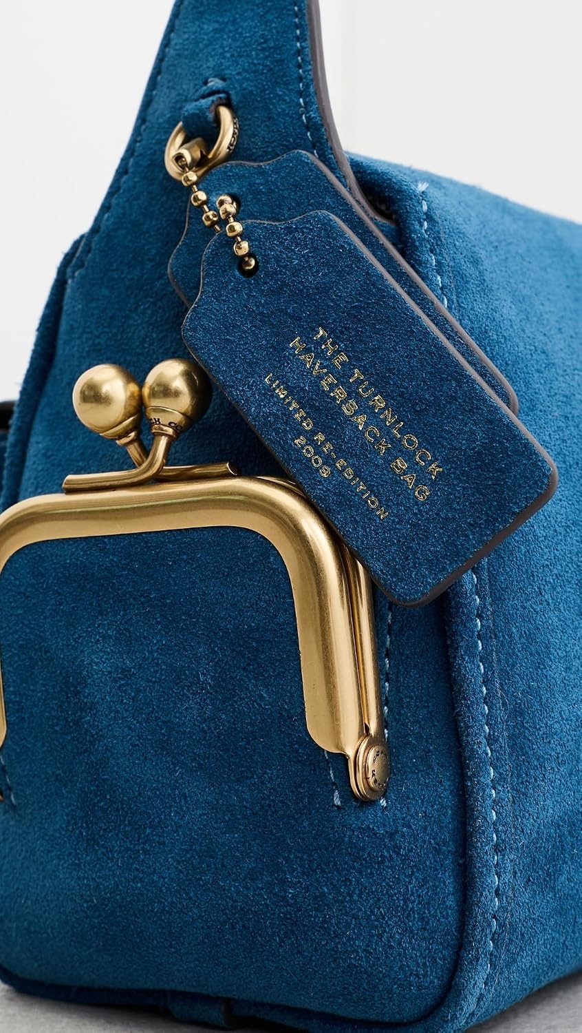 image:imageCoach Womens The Originals Natural Grain Leather Turnlock Haversack Bag 27BrassBlue Jay