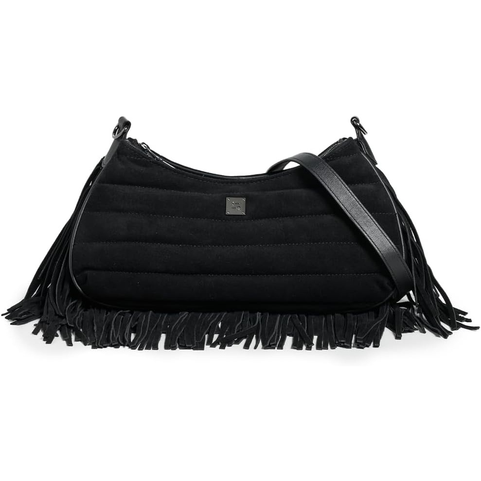 image:imageThink Royln Womens Maverick Fringe Suede Crossbody BagBlack Suede
