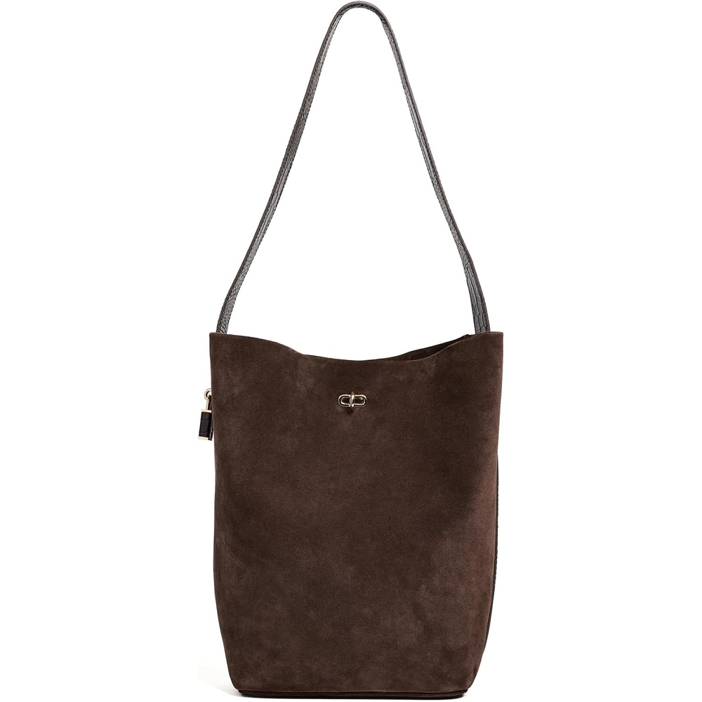 image:imageTory Burch Womens Lock Suede Slim Bucket BagDark Cocoa