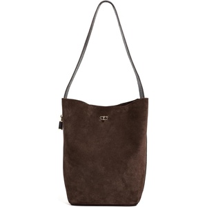 Tory Burch Women’s Lock Suede Slim Bucket Bag(Dark Cocoa)
