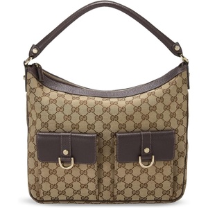 WHAT GOES AROUND COMES AROUND Women’s Pre-Loved Gucci Brown Canvas Abbey Pocket Hobo Bag(Brown)