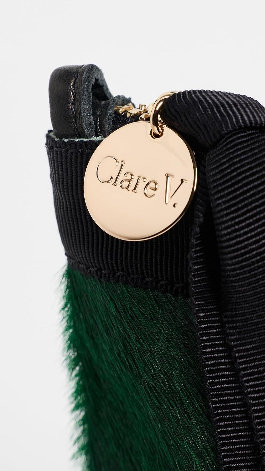 image:imageClare V Womens Haircalf Flat ClutchBottle Green