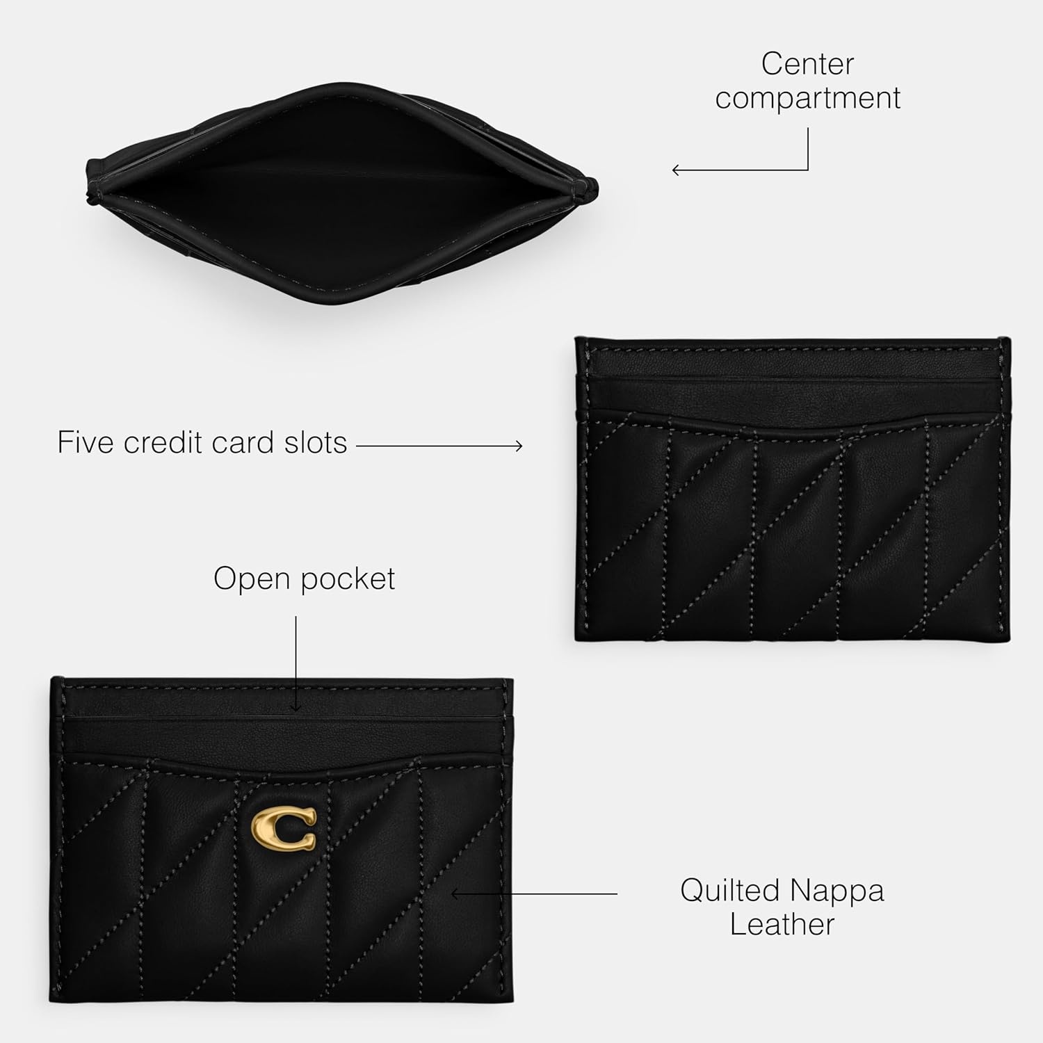 image:imageCoach Essential Card Case With CharmsBlack Quilted