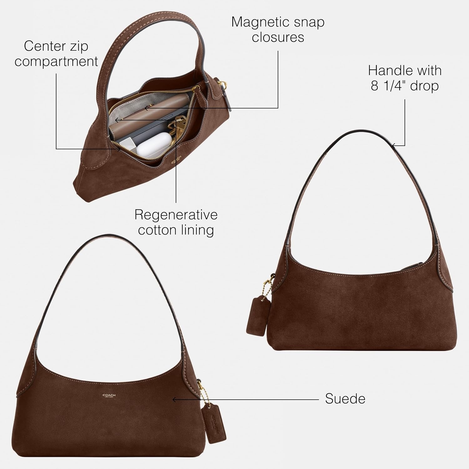 image:imageCoach Womens Brooklyn Shoulder Bag 26BrassSuede Dark Chocolate