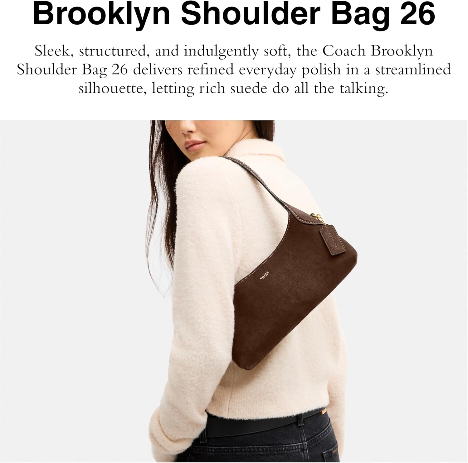 image:imageCoach Womens Brooklyn Shoulder Bag 26BrassSuede Dark Chocolate