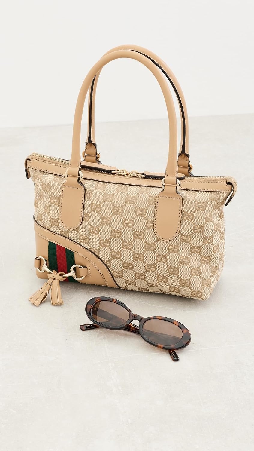 image:imageWHAT GOES AROUND COMES AROUND Womens PreLoved Gucci Canvas Tassel Horsebit Small HandbagBeige