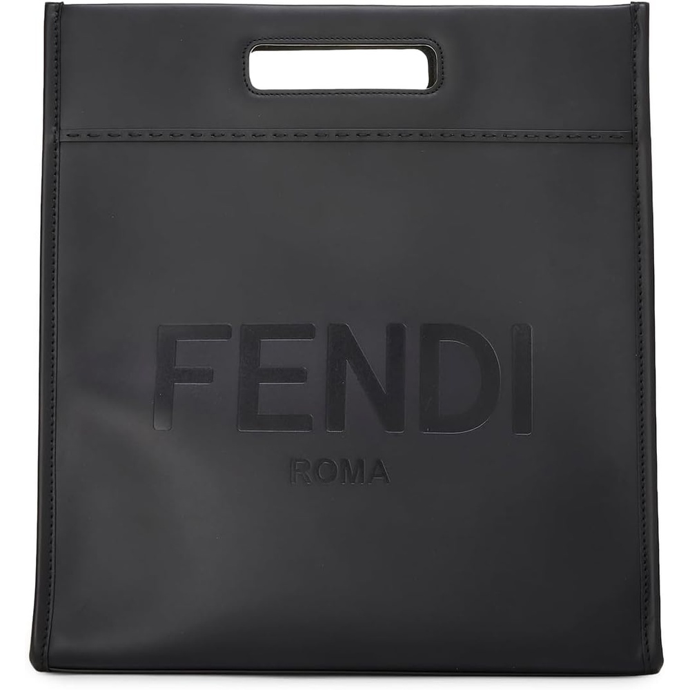 image:imageWHAT GOES AROUND COMES AROUND Womens PreLoved Fendi Black Calfskin Logo Medium Shopper ToteBlack