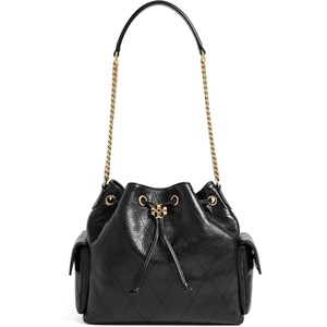 Tory Burch Women’s Charlie Quilted Drawstring Shoulder Bag(Black)