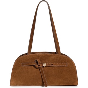 Tory Burch Women’s Romy Suede East West Bauletto Suede Shoulder Bag(Caramel)