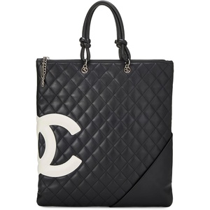 WHAT GOES AROUND COMES AROUND Women’s Pre-Loved Chanel Black Leather Cambon Flat Tote(Black)