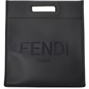 WHAT GOES AROUND COMES AROUND Women’s Pre-Loved Fendi Black Calfskin Logo Medium Shopper Tote(Black)