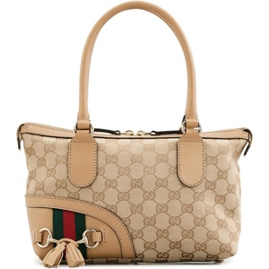 WHAT GOES AROUND COMES AROUND Women’s Pre-Loved Gucci Canvas Tassel Horsebit Small Handbag(Beige)