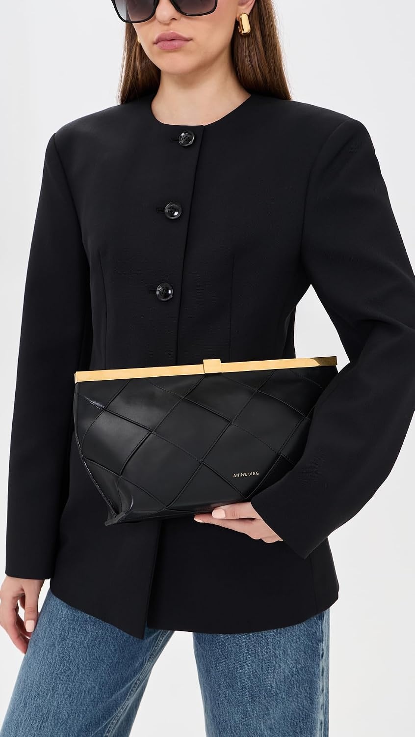 image:imageANINE BING Womens Anine Clutch Braided LeatherBlack