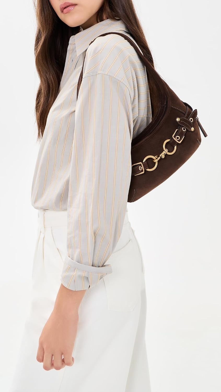 image:imageCoach Womens Belted Ergo Shoulder Bag 26Dark Chocolate Suede