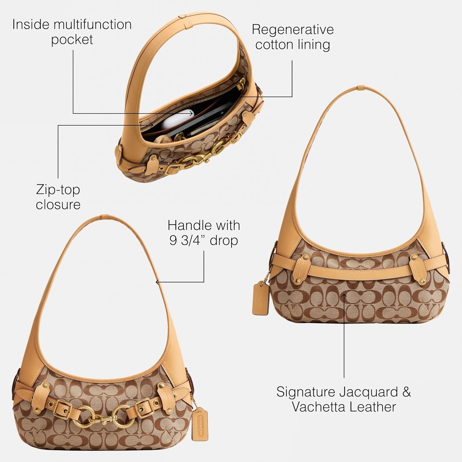 image:imageCoach Womens Belted Ergo Shoulder Bag 26Khaki Light Peach