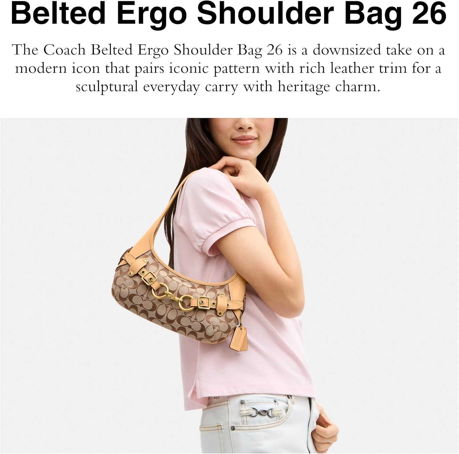 image:imageCoach Womens Belted Ergo Shoulder Bag 26Khaki Light Peach