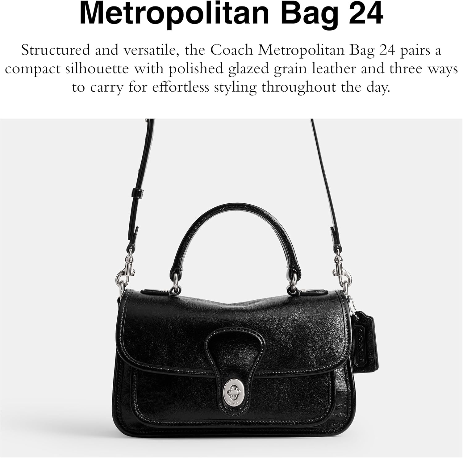 image:imageCoach Womens Glazed Grain Leather Metropolitan Bag 24SilverBlack